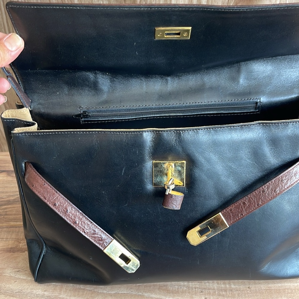 Pre-owned Classic Two-Tone Leather Top-Handle Bag - Brown & Black - Picture 4 of 12